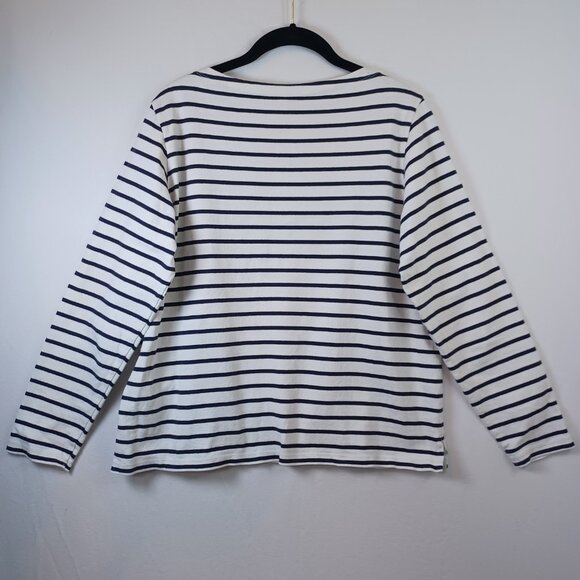 Uniqlo Tee Shirt Classic Black White Striped Long Sleeve Boat Neck Womens Large - Picture 3 of 6
